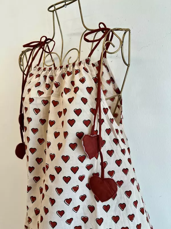 Naaz's Short Halter Dress with Gathered Neck - Cream & Hearts