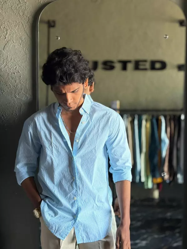 Aqua blue stripes shirt