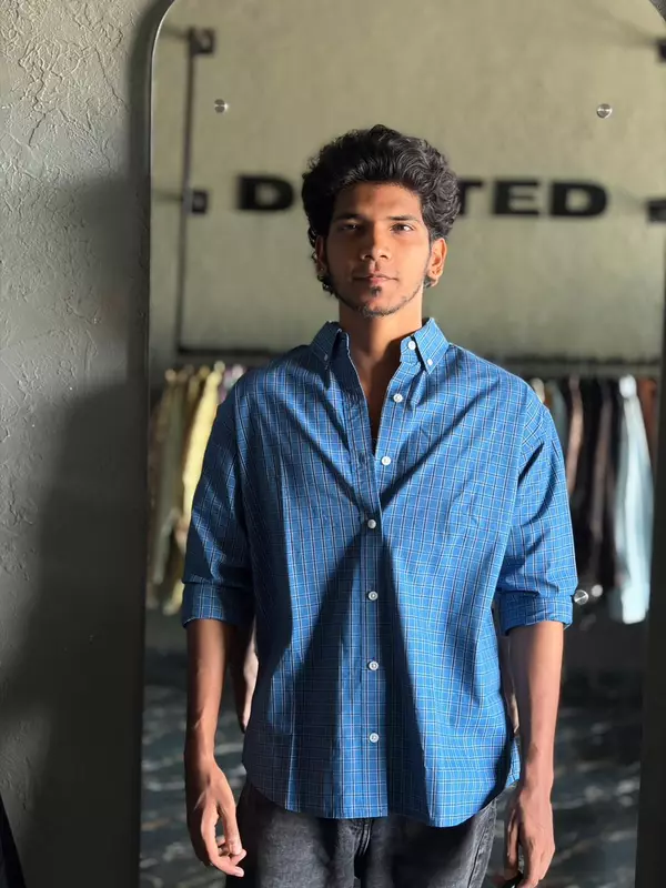 Slate blue micro check shirt