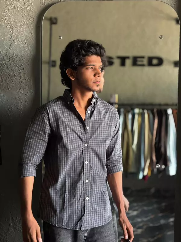 Ash blue micro check shirt
