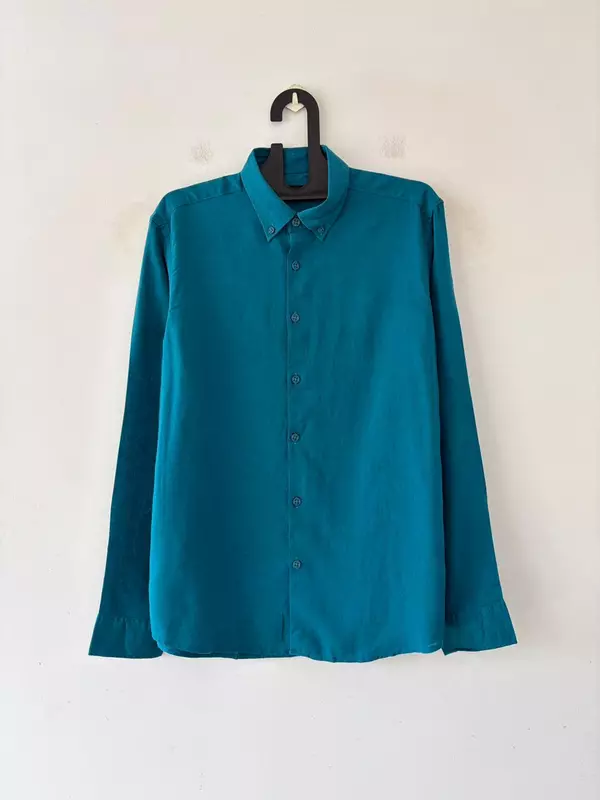 Teal wave linen shirt