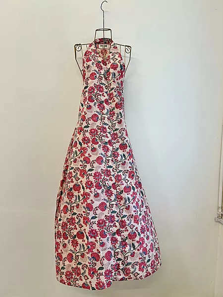 Cyra's Racer Back Dress Ankle Length - Peach with Pink Flowers