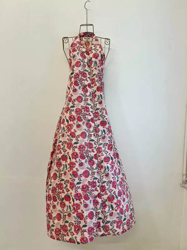 Cyra's Racer Back Dress Ankle Length - Peach with Pink Flowers
