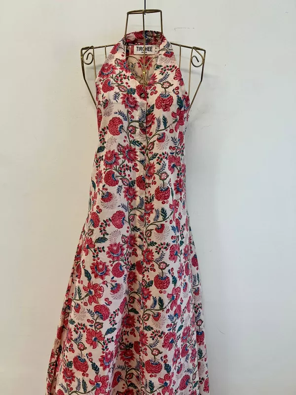 Cyra's Racer Back Dress Ankle Length - Peach with Pink Flowers