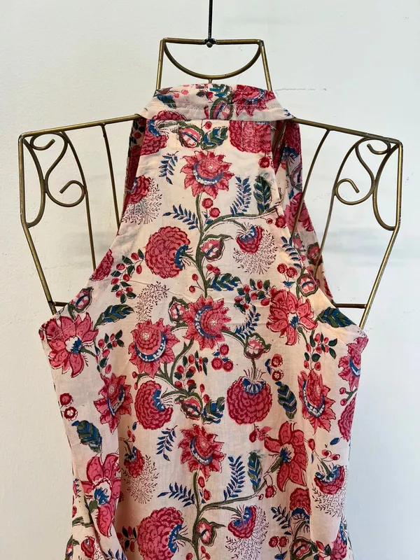 Cyra's Racer Back Dress Ankle Length - Peach with Pink Flowers