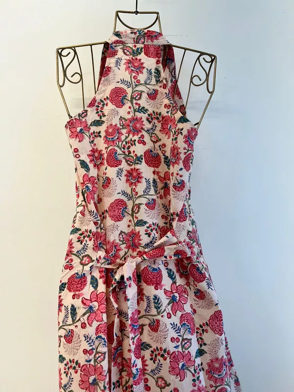 Cyra's Racer Back Dress Ankle Length - Peach with Pink Flowers
