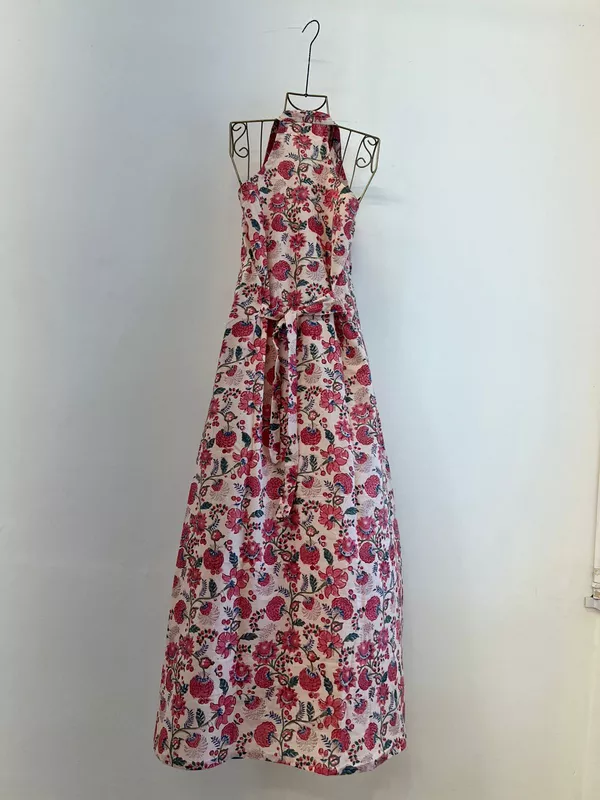 Cyra's Racer Back Dress Ankle Length - Peach with Pink Flowers