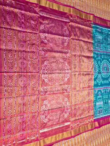 MANDIR TRIBAL HALF TISSUE SILK SAREE-SEAGREEN