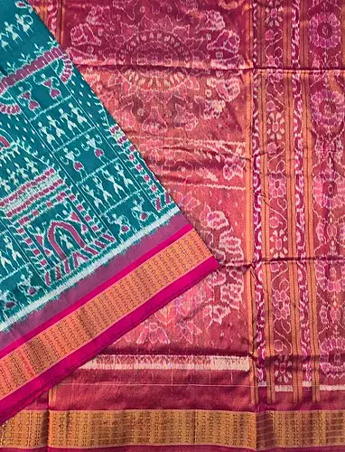 MANDIR TRIBAL HALF TISSUE SILK SAREE-SEAGREEN