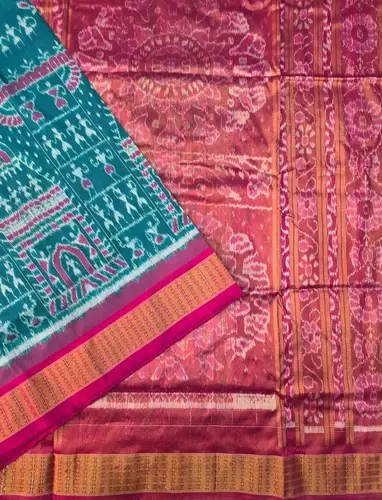 MANDIR TRIBAL HALF TISSUE SILK SAREE-SEAGREEN