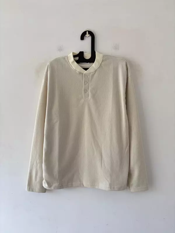 Cream waffle henley tee