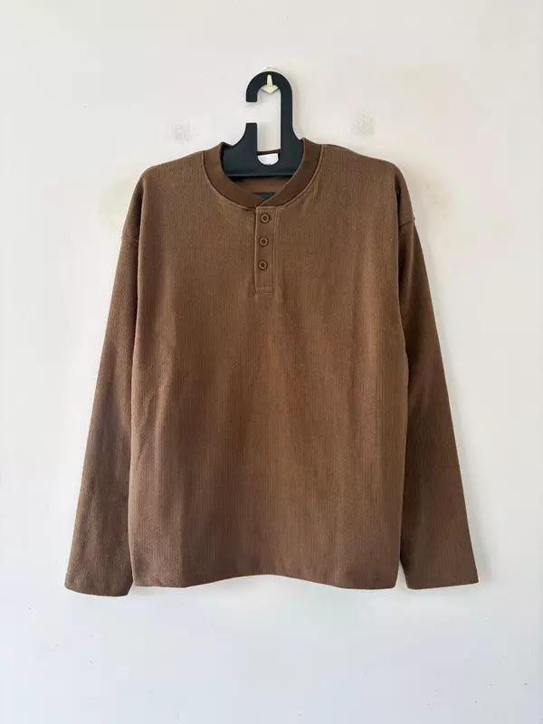 Brown waffle henley tee