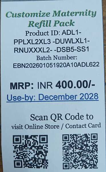 CUSTOMIZE-MATERNITY-REFILL PACK MRP  INR 400