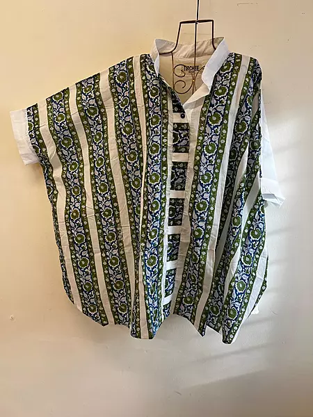 Junoon's Anti-Fit Shirt - Blue & Green Flowered Lines
