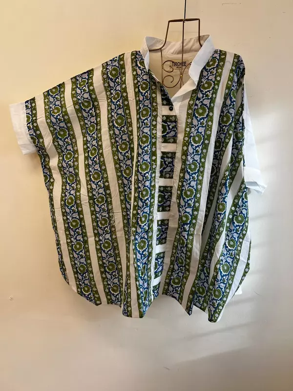 Junoon's Anti-Fit Shirt - Blue & Green Flowered Lines