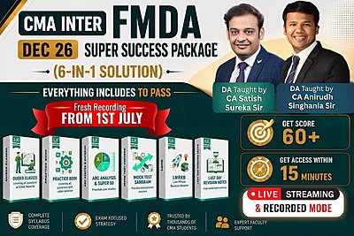 CMA Inter FMDA Dec 26 – Super Success Package of 6 Solution in 1 Combo - Aim 60+ Marks - DA Taught by CA Satish Sureka Sir & FM Taught by CA Anirudh Singhania