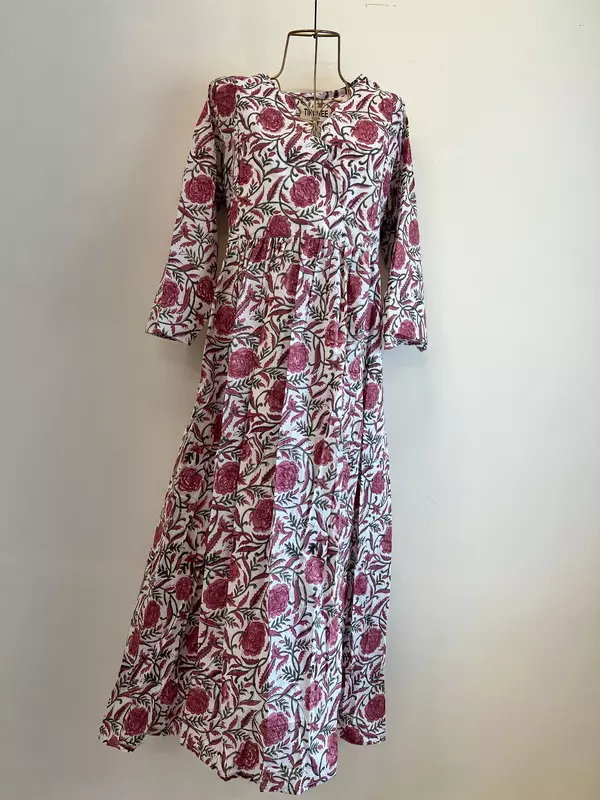 Sitara's Scallop Neck Flare Dress - White & Pink Flowers
