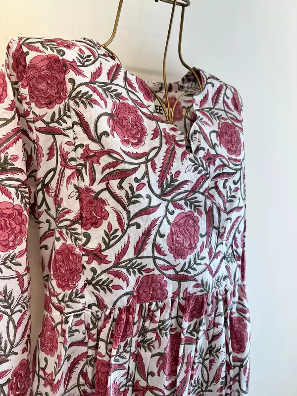 Sitara's Scallop Neck Flare Dress - White & Pink Flowers