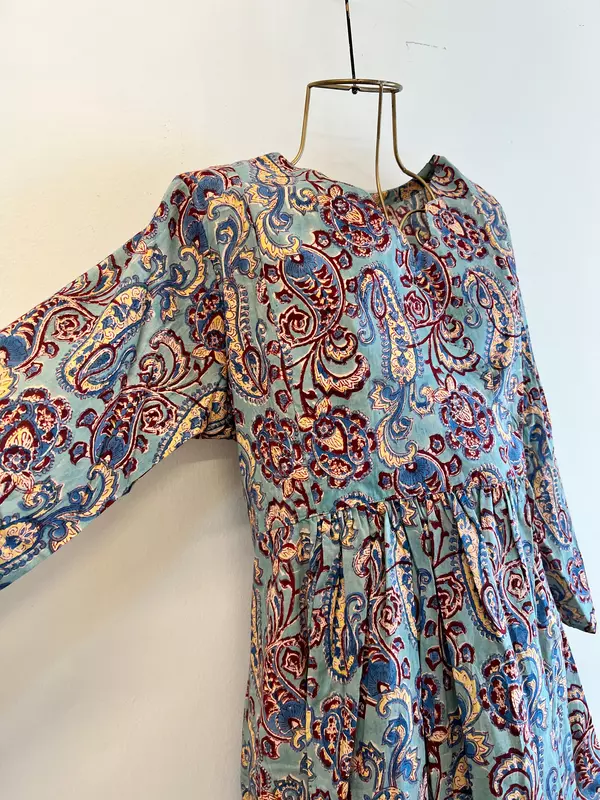 Sitara's Scallop Neck Flare Dress - Teal & Paisleys