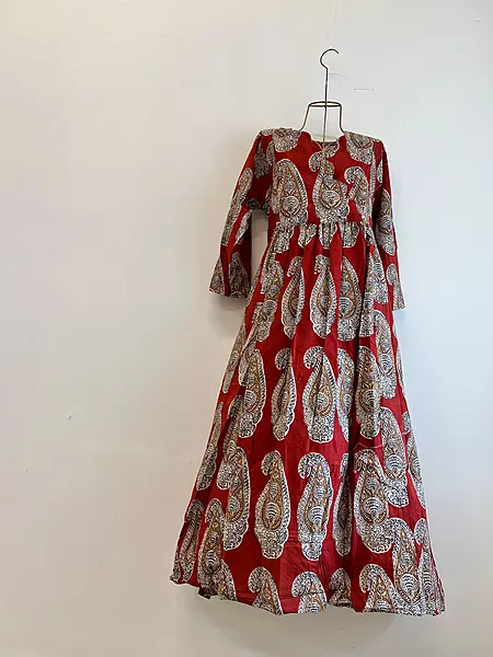 Sitara's Scallop Neck Flare Dress - Earth Red & Mustard Paisley