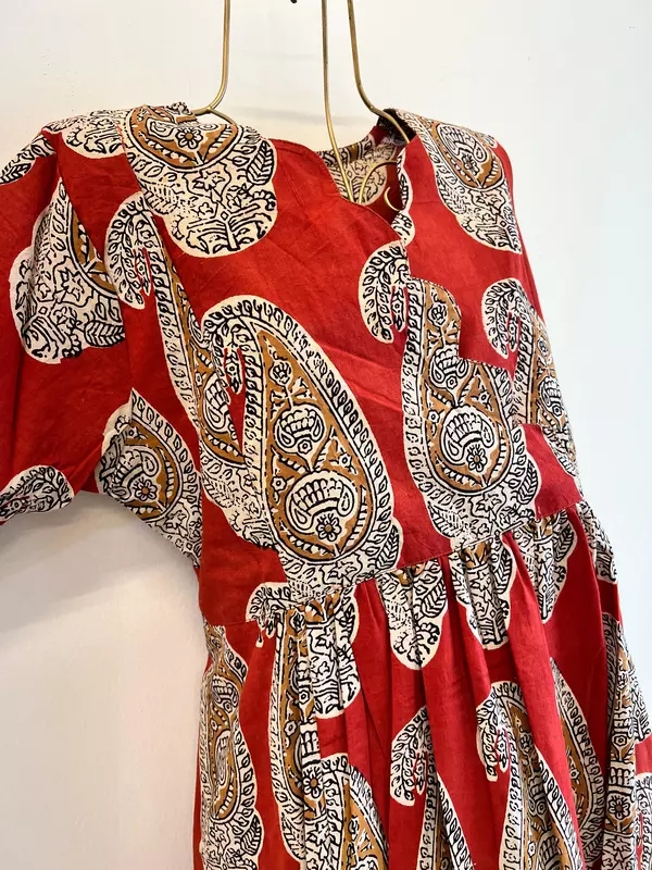 Sitara's Scallop Neck Flare Dress - Earth Red & Mustard Paisley