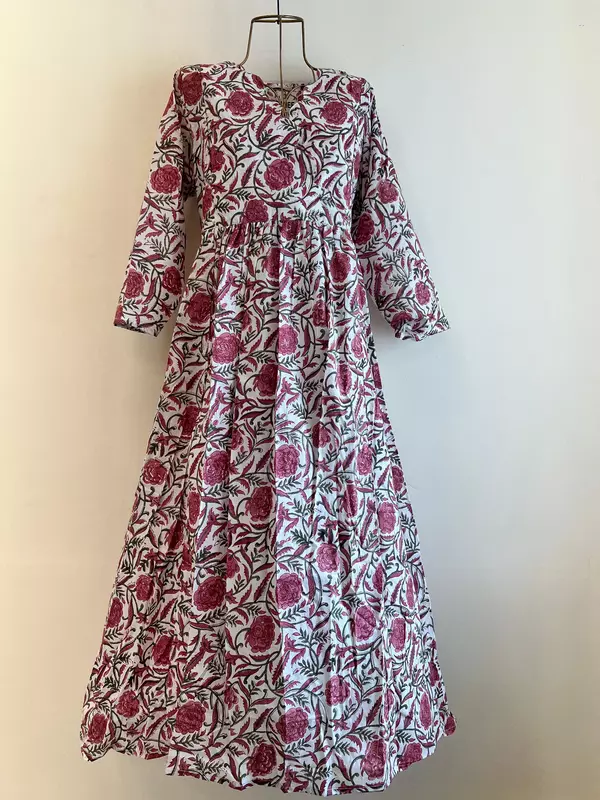 Sitara's Scallop Neck Flare Dress - White & Pink Flowers