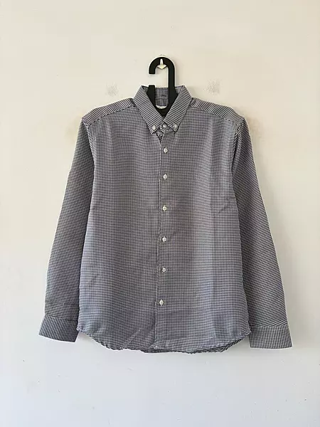 Deep navy textured check shirt