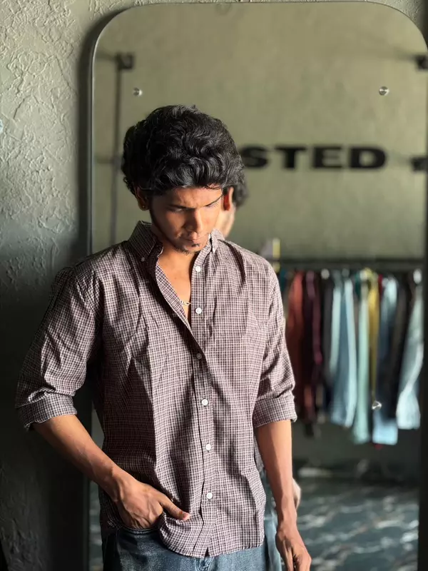 Rusted brown micro check shirt