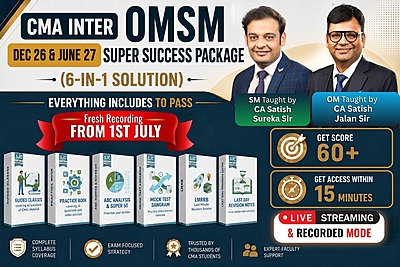 CMA Inter OMSM Dec 26 – Super Success Package of 6 Solution in 1 Combo - Aim 60+ Marks - OM Taught by CA Satish Jalan Sir & SM Taught by CA Satish Sureka