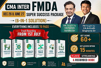 CMA Inter FMDA Dec 26 – Super Success Package of 6 Solution in 1 Combo - Aim 60+ Marks - DA Taught by CA Satish Sureka Sir & FM Taught by CA Anirudh Singhania