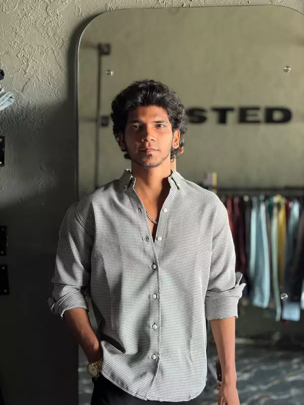 Ash noir textured check shirt