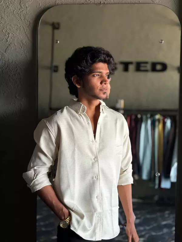 Ivory mist textured check shirt