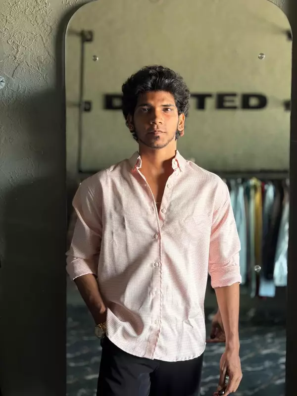 Peach textured check shirt