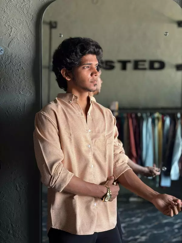 Dust orange textured check shirt