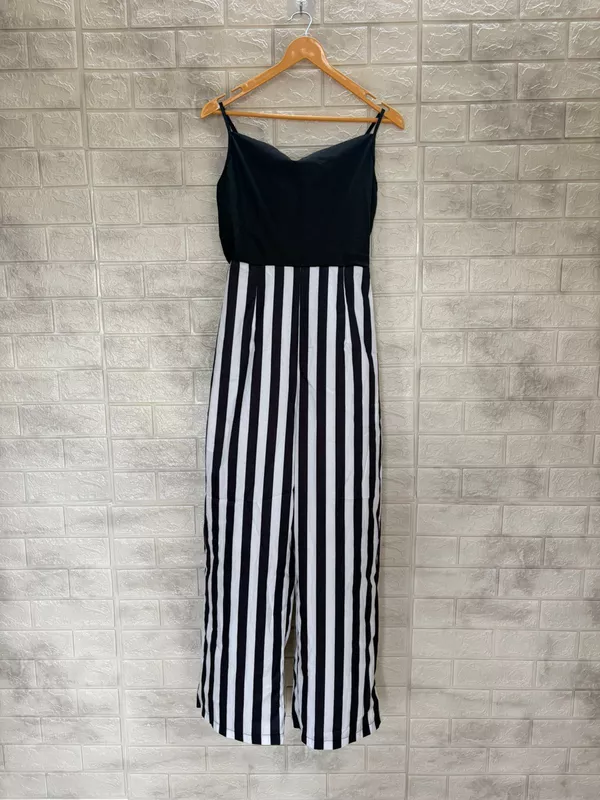 Black & White Striped Wide-Leg Jumpsuit