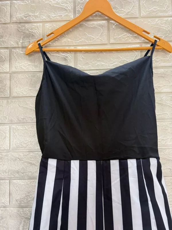 Black & White Striped Wide-Leg Jumpsuit