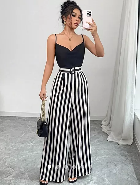 Black & White Striped Wide-Leg Jumpsuit