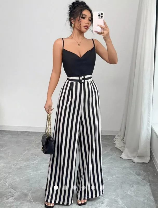 Black & White Striped Wide-Leg Jumpsuit