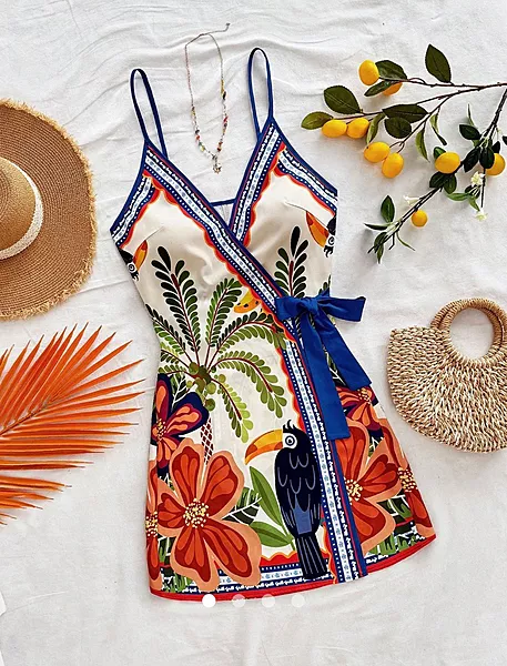 Vacation Crush Tropical Wrap Slip Dress