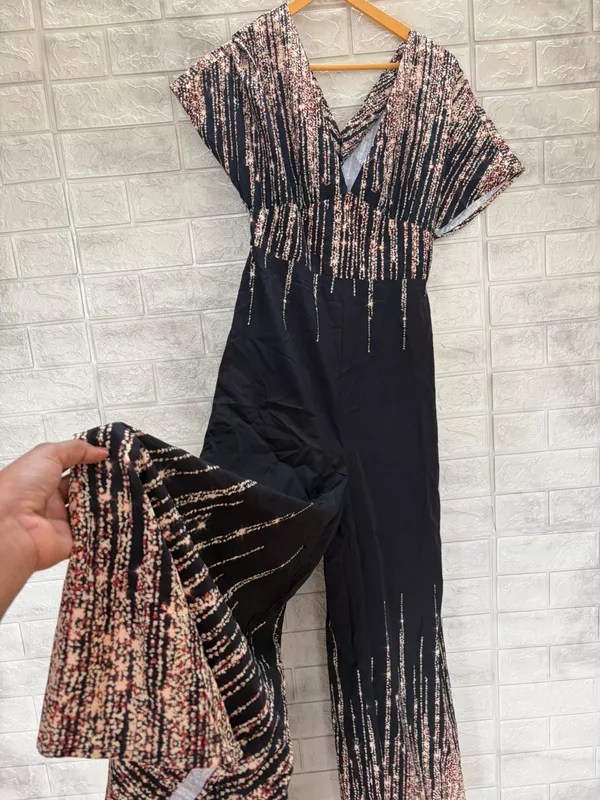 Black Shimmer Sequin Wide-Leg Jumpsuit