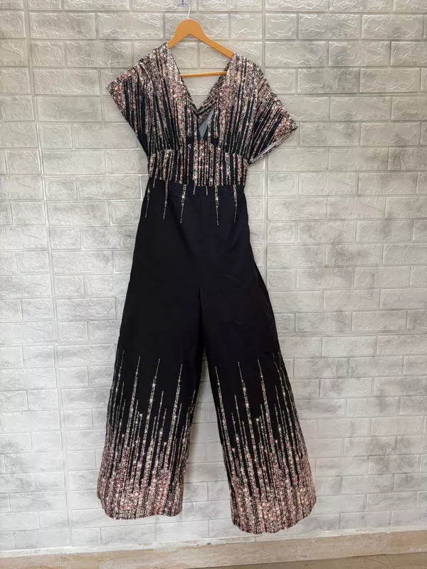 Black Shimmer Sequin Wide-Leg Jumpsuit
