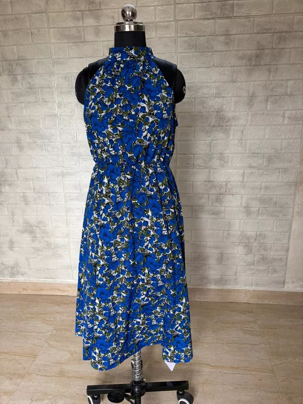 Royal Blue Floral High-Neck Maxi Dress