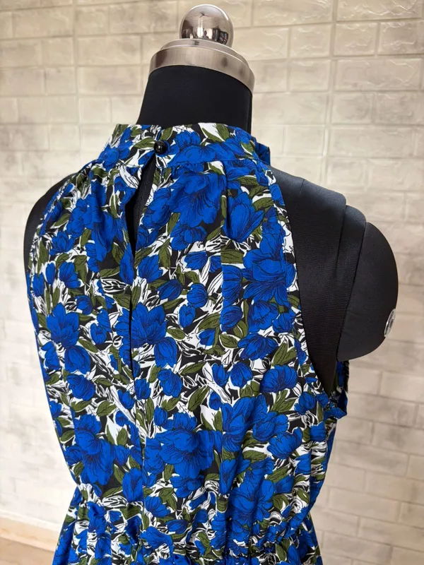 Royal Blue Floral High-Neck Maxi Dress