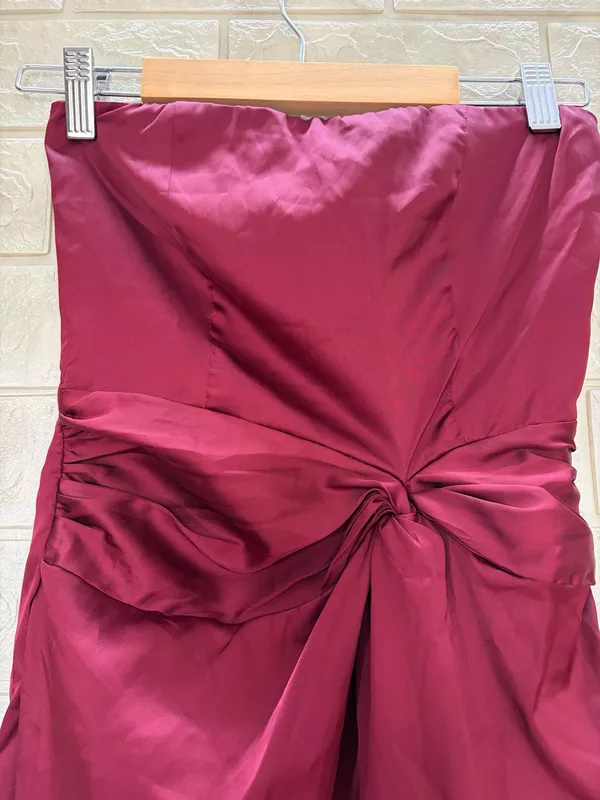 Wine Red Strapless Twisted Tube Mini Dress
