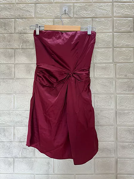 Wine Red Strapless Twisted Tube Mini Dress