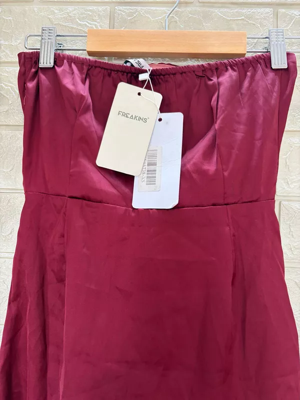 Wine Red Strapless Twisted Tube Mini Dress