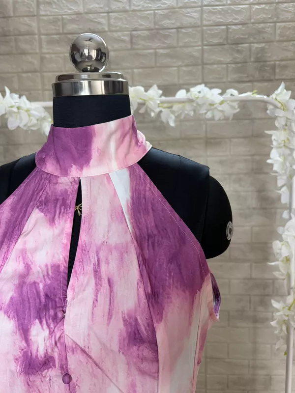 Purple & White Tie-Dye Halter-Neck Mini Dress