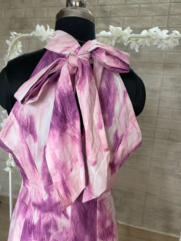 Purple & White Tie-Dye Halter-Neck Mini Dress