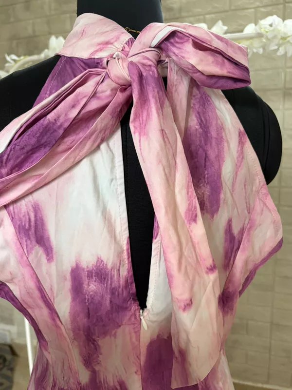 Purple & White Tie-Dye Halter-Neck Mini Dress