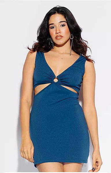 Blue Sleeveless Cut-Outs Sheath Mini dress
